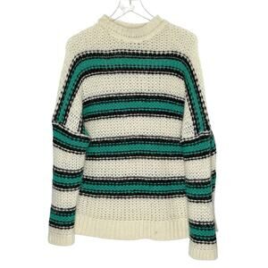 Maje Mohair Slouchy Oversized Sweater M Striped Green Black Drop Shoulder *flaw